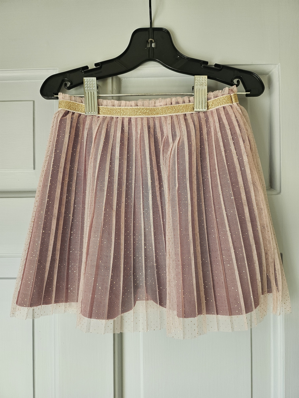 Epic Threads Pink/Red Pleated Glitter Tulle Skirt with Gold Waistband